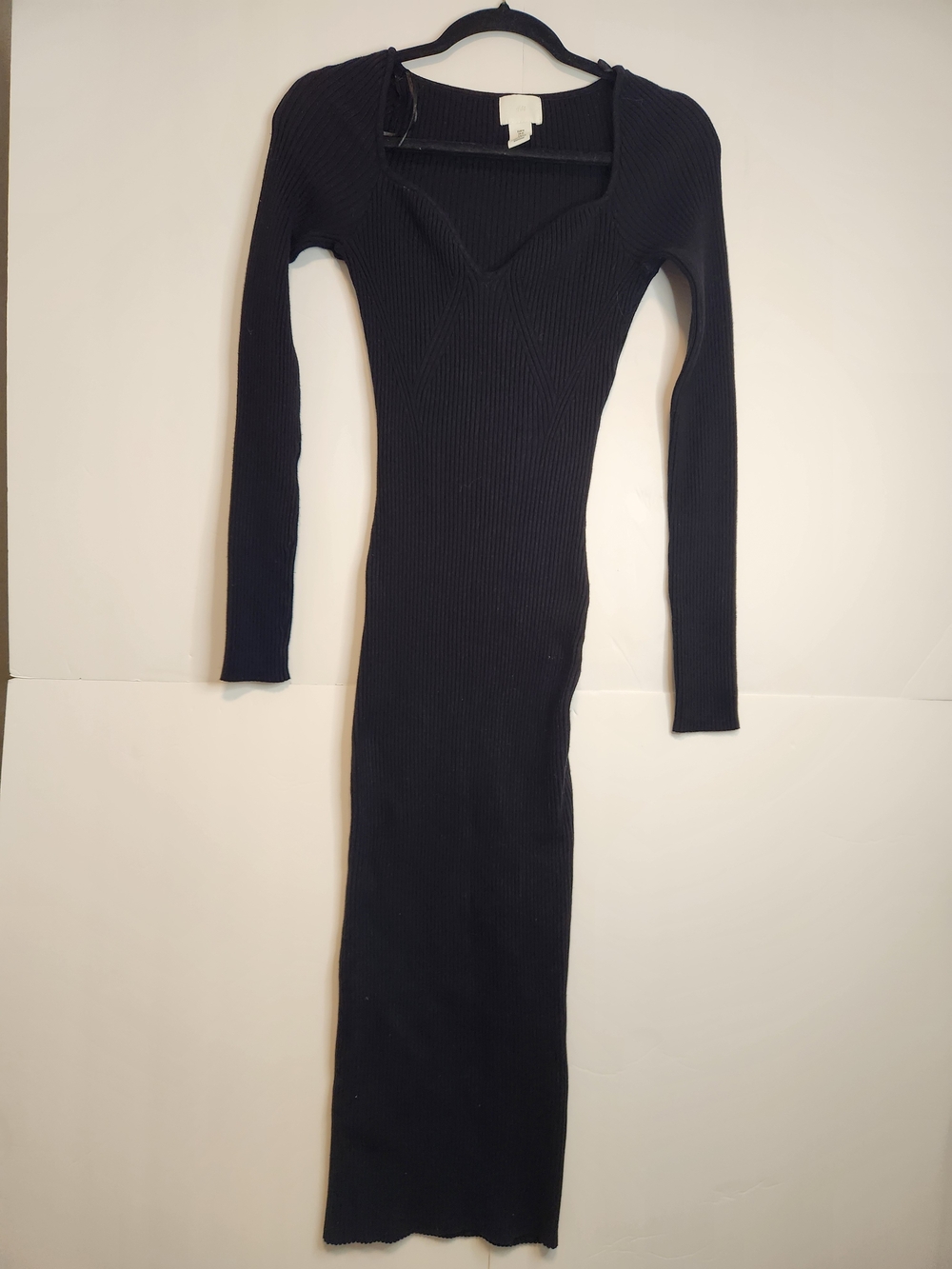 H&M Black Ribbed Long-Sleeve Midi Dress